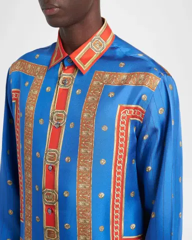 Versace Men's Barocco Button-Front Silk Shirt | Thumbnail 5 Versace Men's Barocco Button-Front Silk Shirt | Thumbnail 5