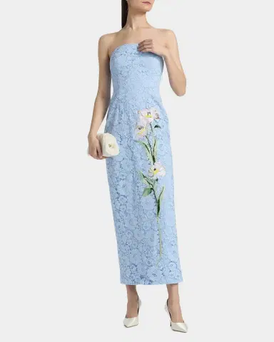 Milly Dolores Strapless Floral Lace Midi Dress | Thumbnail 3 Milly Dolores Strapless Floral Lace Midi Dress | Thumbnail 3