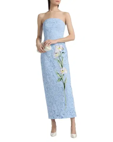 Milly Dolores Strapless Floral Lace Midi Dress | Thumbnail 1 Milly Dolores Strapless Floral Lace Midi Dress | Thumbnail 1
