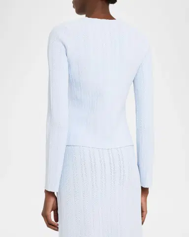 Adam Lippes Faye Pointelle Knit Crewneck Cardigan | Thumbnail 3 Adam Lippes Faye Pointelle Knit Crewneck Cardigan | Thumbnail 3