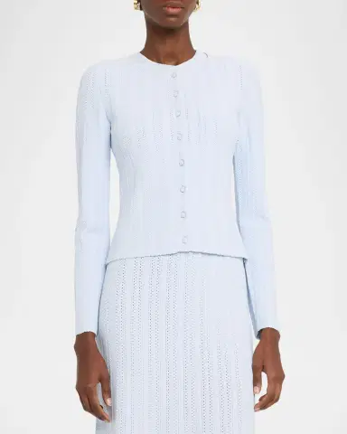 Adam Lippes Faye Pointelle Knit Crewneck Cardigan | Thumbnail 4 Adam Lippes Faye Pointelle Knit Crewneck Cardigan | Thumbnail 4
