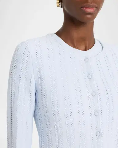 Adam Lippes Faye Pointelle Knit Crewneck Cardigan | Thumbnail 5 Adam Lippes Faye Pointelle Knit Crewneck Cardigan | Thumbnail 5