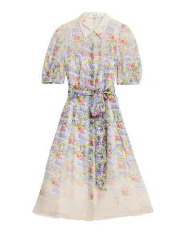 Rickie Freeman for Teri Jon Silk Linen Print Puff-Sleeve Shirtwaist Dress | Thumbnail 1 Rickie Freeman for Teri Jon Silk Linen Print Puff-Sleeve Shirtwaist Dress | Thumbnail 1