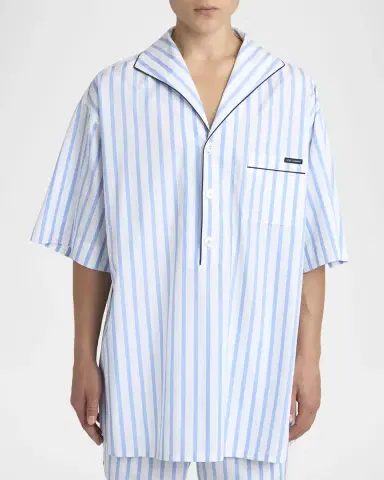 Dolce & Gabbana Men 's Cotton and Silk Stripe Oversized Short-Sleeve Shirt | Thumbnail 3 Dolce & Gabbana Men 's Cotton and Silk Stripe Oversized Short-Sleeve Shirt | Thumbnail 3