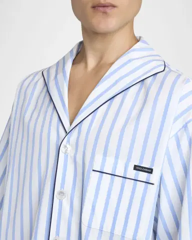 Dolce & Gabbana Men 's Cotton and Silk Stripe Oversized Short-Sleeve Shirt | Thumbnail 4 Dolce & Gabbana Men 's Cotton and Silk Stripe Oversized Short-Sleeve Shirt | Thumbnail 4