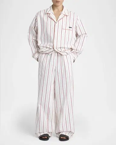 Dolce & Gabbana Men 's Cotton and Silk Stripe Button-Down Shirt with Piping | Thumbnail 2 Dolce & Gabbana Men 's Cotton and Silk Stripe Button-Down Shirt with Piping | Thumbnail 2