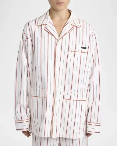 Dolce & Gabbana Men 's Cotton and Silk Stripe Button-Down Shirt with Piping | Thumbnail 4 Dolce & Gabbana Men 's Cotton and Silk Stripe Button-Down Shirt with Piping | Thumbnail 4