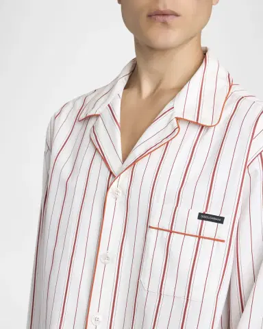 Dolce & Gabbana Men 's Cotton and Silk Stripe Button-Down Shirt with Piping | Thumbnail 5 Dolce & Gabbana Men 's Cotton and Silk Stripe Button-Down Shirt with Piping | Thumbnail 5