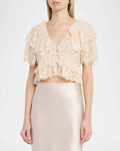 LoveShackFancy Caper Lace Ruffle Crop Top | Thumbnail 4 LoveShackFancy Caper Lace Ruffle Crop Top | Thumbnail 4