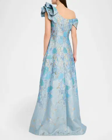 Rickie Freeman for Teri Jon One-Shoulder Metallic Jacquard Gown | Thumbnail 2 Rickie Freeman for Teri Jon One-Shoulder Metallic Jacquard Gown | Thumbnail 2