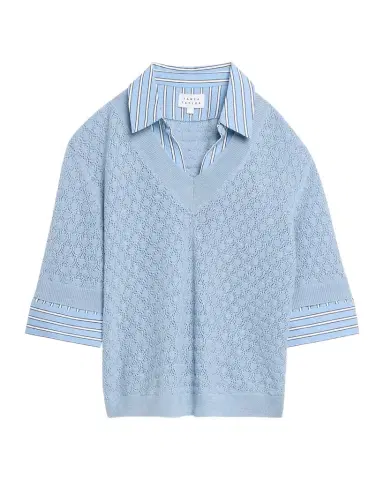 Tanya Taylor Esme Pointelle-Knit Layered Top | Thumbnail 1 Tanya Taylor Esme Pointelle-Knit Layered Top | Thumbnail 1