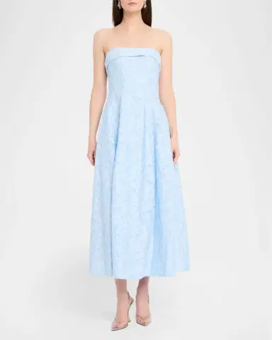 SIMKHAI Valeria Strapless Organza Jacquard Midi Dress | Thumbnail 2 SIMKHAI Valeria Strapless Organza Jacquard Midi Dress | Thumbnail 2