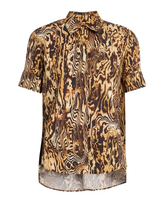 Charlie Animal-Print Short-Sleeve Button-Down Top Charlie Animal-Print Short-Sleeve Button-Down Top