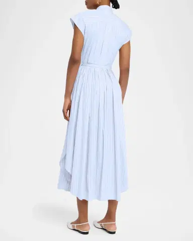 Adam Lippes Genevieve Striped Cotton Pleated Midi Shirtdress With Belt | Thumbnail 3 Adam Lippes Genevieve Striped Cotton Pleated Midi Shirtdress With Belt | Thumbnail 3