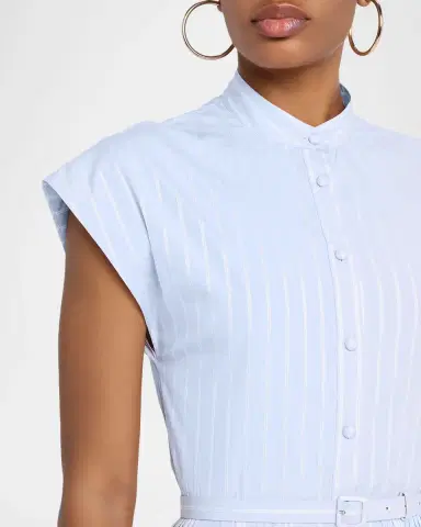 Adam Lippes Genevieve Striped Cotton Pleated Midi Shirtdress With Belt | Thumbnail 5 Adam Lippes Genevieve Striped Cotton Pleated Midi Shirtdress With Belt | Thumbnail 5