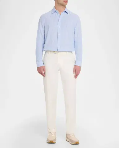 Emporio Armani Men's Cotton and Linen Fine-Stripe Sport Shirt | Thumbnail 2 Emporio Armani Men's Cotton and Linen Fine-Stripe Sport Shirt | Thumbnail 2