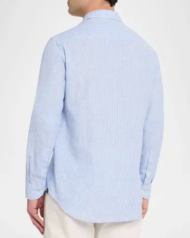 Emporio Armani Men's Cotton and Linen Fine-Stripe Sport Shirt | Thumbnail 3 Emporio Armani Men's Cotton and Linen Fine-Stripe Sport Shirt | Thumbnail 3