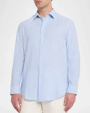 Emporio Armani Men's Cotton and Linen Fine-Stripe Sport Shirt | Thumbnail 4 Emporio Armani Men's Cotton and Linen Fine-Stripe Sport Shirt | Thumbnail 4