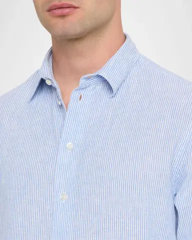 Emporio Armani Men's Cotton and Linen Fine-Stripe Sport Shirt | Thumbnail 5 Emporio Armani Men's Cotton and Linen Fine-Stripe Sport Shirt | Thumbnail 5