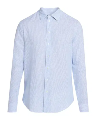 Emporio Armani Men's Cotton and Linen Fine-Stripe Sport Shirt | Thumbnail 1 Emporio Armani Men's Cotton and Linen Fine-Stripe Sport Shirt | Thumbnail 1