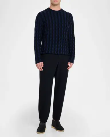Emporio Armani Men 's Embossed Jacquard Wool Crewneck Sweater | Thumbnail 2 Emporio Armani Men 's Embossed Jacquard Wool Crewneck Sweater | Thumbnail 2