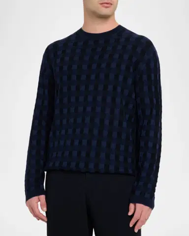 Emporio Armani Men 's Embossed Jacquard Wool Crewneck Sweater | Thumbnail 4 Emporio Armani Men 's Embossed Jacquard Wool Crewneck Sweater | Thumbnail 4