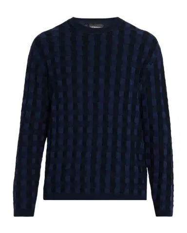 Emporio Armani Men 's Embossed Jacquard Wool Crewneck Sweater | Thumbnail 1 Emporio Armani Men 's Embossed Jacquard Wool Crewneck Sweater | Thumbnail 1