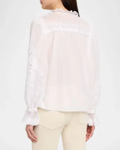 Kobi Halperin Lacey Embroidered Cotton/Silk Tieneck Blouse | Thumbnail 3 Kobi Halperin Lacey Embroidered Cotton/Silk Tieneck Blouse | Thumbnail 3