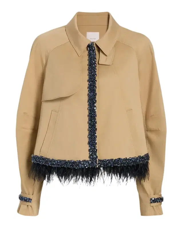 Carmila Embellished Feather-Trim Swing Jacket Carmila Embellished Feather-Trim Swing Jacket