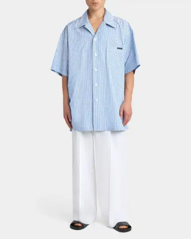 Dolce & Gabbana Men 's Cotton and Silk Stripe Oversized Short-Sleeve Shirt | Thumbnail 2 Dolce & Gabbana Men 's Cotton and Silk Stripe Oversized Short-Sleeve Shirt | Thumbnail 2
