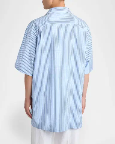 Dolce & Gabbana Men 's Cotton and Silk Stripe Oversized Short-Sleeve Shirt | Thumbnail 3 Dolce & Gabbana Men 's Cotton and Silk Stripe Oversized Short-Sleeve Shirt | Thumbnail 3