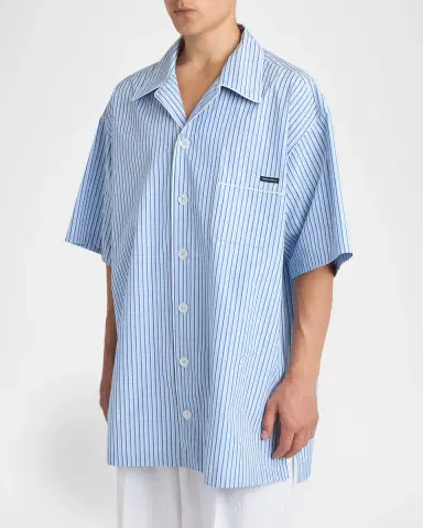 Dolce & Gabbana Men 's Cotton and Silk Stripe Oversized Short-Sleeve Shirt | Thumbnail 4 Dolce & Gabbana Men 's Cotton and Silk Stripe Oversized Short-Sleeve Shirt | Thumbnail 4