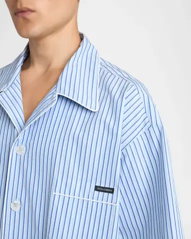 Dolce & Gabbana Men 's Cotton and Silk Stripe Oversized Short-Sleeve Shirt | Thumbnail 5 Dolce & Gabbana Men 's Cotton and Silk Stripe Oversized Short-Sleeve Shirt | Thumbnail 5