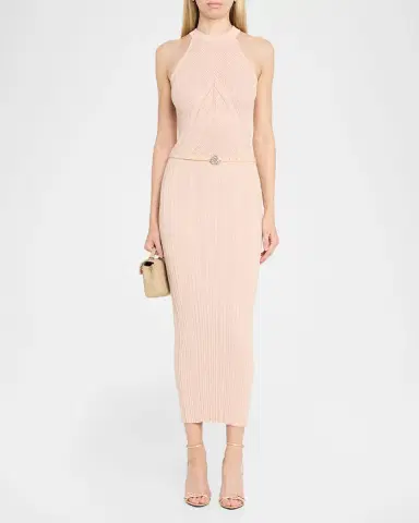 Chiara Boni La Petite Robe Niko Belted Knit Bodycon Halter Midi Dress | Thumbnail 2 Chiara Boni La Petite Robe Niko Belted Knit Bodycon Halter Midi Dress | Thumbnail 2