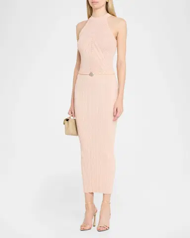 Chiara Boni La Petite Robe Niko Belted Knit Bodycon Halter Midi Dress | Thumbnail 4 Chiara Boni La Petite Robe Niko Belted Knit Bodycon Halter Midi Dress | Thumbnail 4