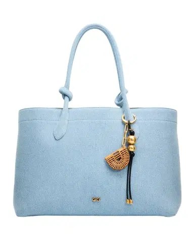 Cult Gaia Ariella Cotton Denim Tote Bag with Bag Charm | Thumbnail 1 Cult Gaia Ariella Cotton Denim Tote Bag with Bag Charm | Thumbnail 1