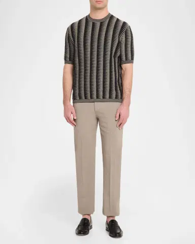 Emporio Armani Men 's Jagged Stripe Cotton Jacquard Short-Sleeve Sweater | Thumbnail 2 Emporio Armani Men 's Jagged Stripe Cotton Jacquard Short-Sleeve Sweater | Thumbnail 2