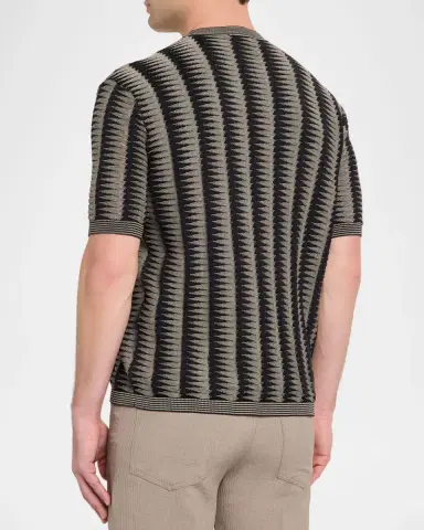 Emporio Armani Men 's Jagged Stripe Cotton Jacquard Short-Sleeve Sweater | Thumbnail 3 Emporio Armani Men 's Jagged Stripe Cotton Jacquard Short-Sleeve Sweater | Thumbnail 3