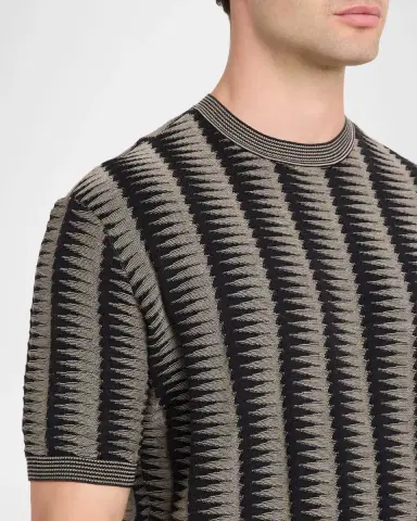 Emporio Armani Men 's Jagged Stripe Cotton Jacquard Short-Sleeve Sweater | Thumbnail 5 Emporio Armani Men 's Jagged Stripe Cotton Jacquard Short-Sleeve Sweater | Thumbnail 5