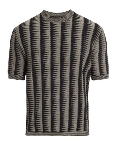 Emporio Armani Men 's Jagged Stripe Cotton Jacquard Short-Sleeve Sweater | Thumbnail 1 Emporio Armani Men 's Jagged Stripe Cotton Jacquard Short-Sleeve Sweater | Thumbnail 1
