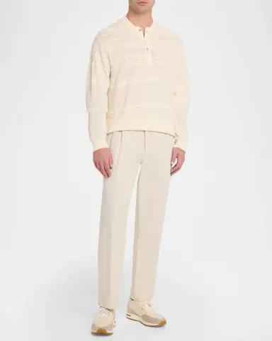 Emporio Armani Men's Mixed-Stitch Henley Sweater | Thumbnail 2 Emporio Armani Men's Mixed-Stitch Henley Sweater | Thumbnail 2