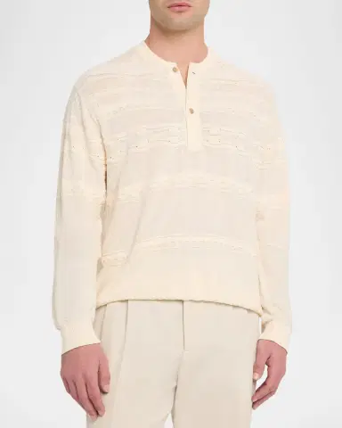 Emporio Armani Men's Mixed-Stitch Henley Sweater | Thumbnail 4 Emporio Armani Men's Mixed-Stitch Henley Sweater | Thumbnail 4