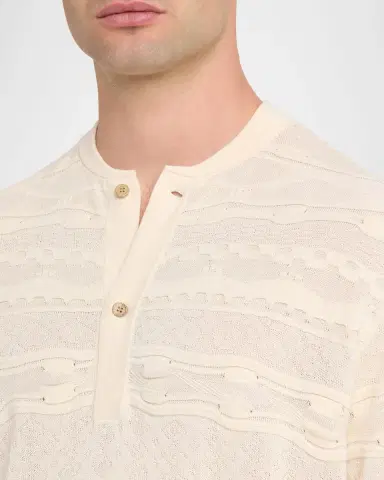 Emporio Armani Men's Mixed-Stitch Henley Sweater | Thumbnail 5 Emporio Armani Men's Mixed-Stitch Henley Sweater | Thumbnail 5