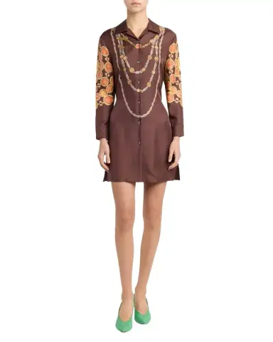 Versace Printed Silk Twill Mini Shirtdress | Thumbnail 1 Versace Printed Silk Twill Mini Shirtdress | Thumbnail 1
