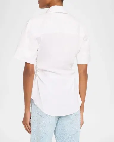 Veronica Beard Ruched Button-Down Stretch Cotton Shirt | Thumbnail 3 Veronica Beard Ruched Button-Down Stretch Cotton Shirt | Thumbnail 3