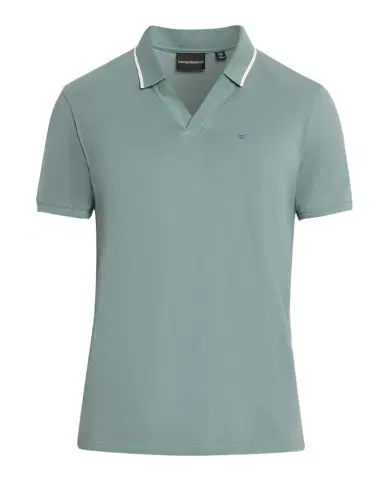 Emporio Armani Men 's V-Neck Pique Polo Shirt | Thumbnail 1 Emporio Armani Men 's V-Neck Pique Polo Shirt | Thumbnail 1