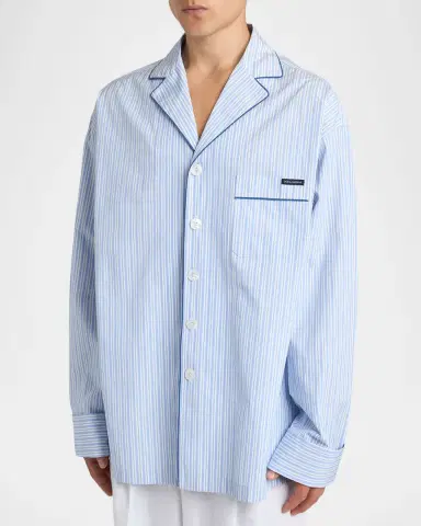 Dolce & Gabbana Men 's Cotton and Silk Stripe Button-Down Shirt with Piping | Thumbnail 3 Dolce & Gabbana Men 's Cotton and Silk Stripe Button-Down Shirt with Piping | Thumbnail 3