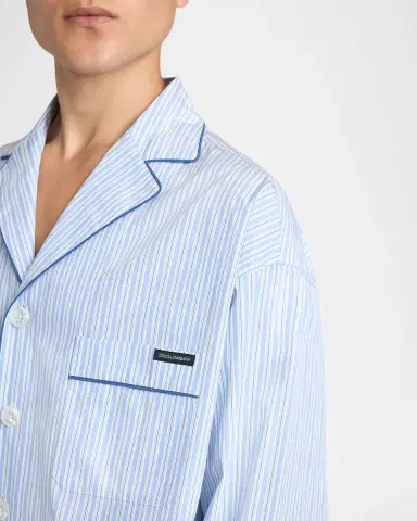 Dolce & Gabbana Men 's Cotton and Silk Stripe Button-Down Shirt with Piping | Thumbnail 4 Dolce & Gabbana Men 's Cotton and Silk Stripe Button-Down Shirt with Piping | Thumbnail 4