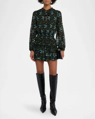 MISA Los Angeles Lorena Morning Glory Lattice Chiffon Mini Dress | Thumbnail 2 MISA Los Angeles Lorena Morning Glory Lattice Chiffon Mini Dress | Thumbnail 2