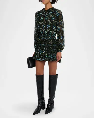 MISA Los Angeles Lorena Morning Glory Lattice Chiffon Mini Dress | Thumbnail 4 MISA Los Angeles Lorena Morning Glory Lattice Chiffon Mini Dress | Thumbnail 4